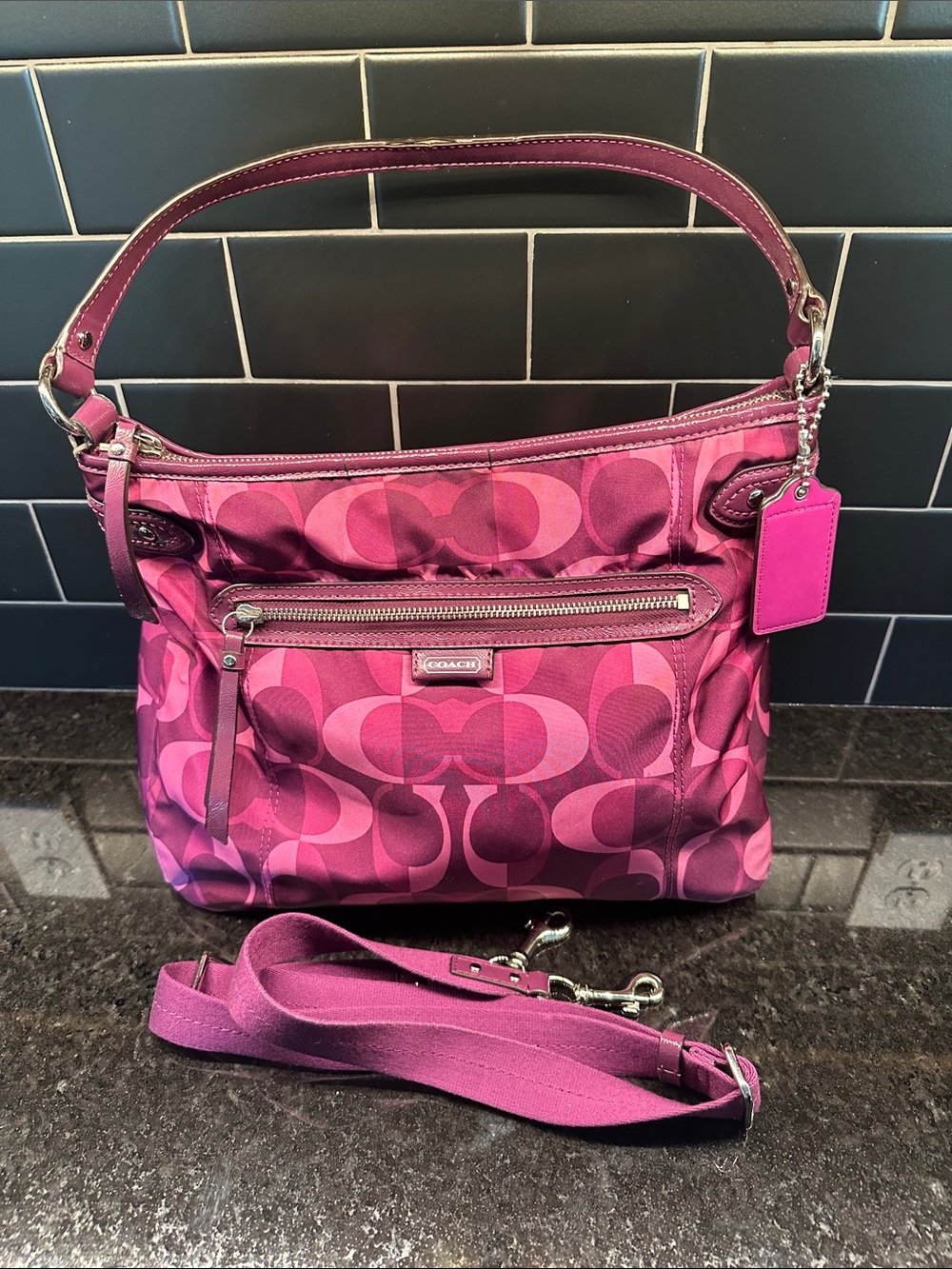Coach Magenta Signature Jacquard Shoulder Bag